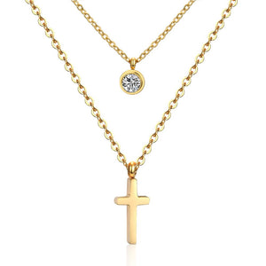 LUXUKISSKIDS CZ Choker Gold Necklace Set Stainless Steel Chain Pendants Necklaces Set For Men Women Girls Cross Pendant Jewelry