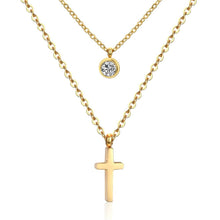 Carica l&#39;immagine nel visualizzatore di Gallery, LUXUKISSKIDS CZ Choker Gold Necklace Set Stainless Steel Chain Pendants Necklaces Set For Men Women Girls Cross Pendant Jewelry