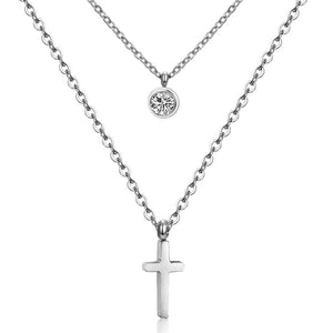 LUXUKISSKIDS CZ Choker Gold Necklace Set Stainless Steel Chain Pendants Necklaces Set For Men Women Girls Cross Pendant Jewelry