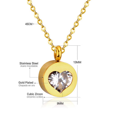Exquisite CZ Crystal Jewelry Round Heart Pendants & Necklaces Stainless Steel Chain Necklace For Women Best Gift