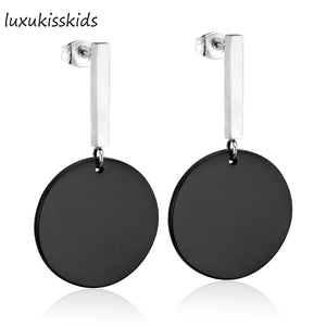 New 2018 Black Color Statement Geometric Circle Metal Stainless Steel Earrings for Women Drop Earring Brincos