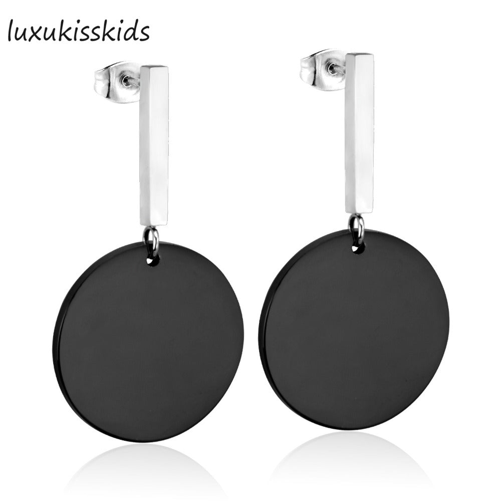 New 2018 Black Color Statement Geometric Circle Metal Stainless Steel Earrings for Women Drop Earring Brincos
