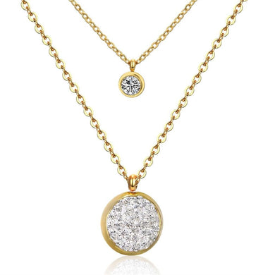 LUXUKISSKIDS New Arrival Jewelry Necklace Romantic Crystal Pendant Necklace CZ Double Chain Necklace Gold/ Steel Color