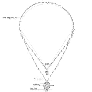 LUXUKISSKIDS New Arrival Jewelry Necklace Romantic Crystal Pendant Necklace CZ Double Chain Necklace Gold/ Steel Color