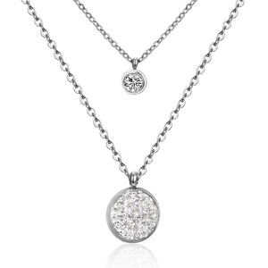 LUXUKISSKIDS New Arrival Jewelry Necklace Romantic Crystal Pendant Necklace CZ Double Chain Necklace Gold/ Steel Color