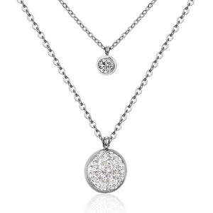 LUXUKISSKIDS New Arrival Jewelry Necklace Romantic Crystal Pendant Necklace CZ Double Chain Necklace Gold/ Steel Color
