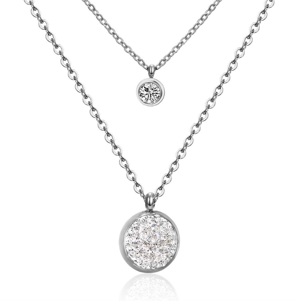 LUXUKISSKIDS New Arrival Jewelry Necklace Romantic Crystal Pendant Necklace CZ Double Chain Necklace Gold/ Steel Color