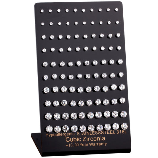 Nuovissimo 50 paia/lotto Orecchini ipoallergenici Orecchini in acciaio inossidabile 316L Cubic Zirconia 3mm-7mm All'ingrosso 
