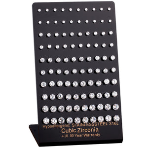 Nuovissimo 50 paia/lotto Orecchini ipoallergenici Orecchini in acciaio inossidabile 316L Cubic Zirconia 3mm-7mm All'ingrosso 