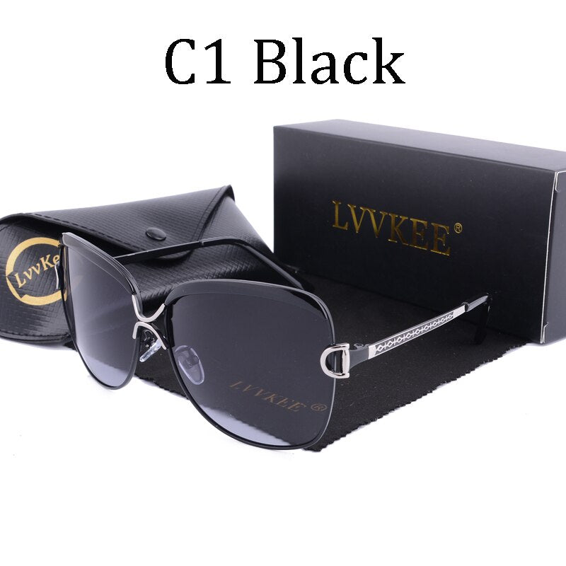 LVVKEE Ladies Sunglasses  Brand Designer HD Polarized Sun Glass for women Aluminum alloy frame Retro Eyeglasses
