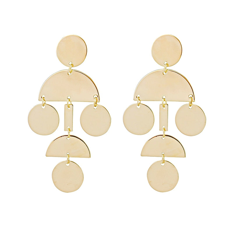 LWONG Gold Color Drop Bar Coin Disc Geometrical Earrings for Women Brass Earrings Jewelry Satement Chandelier Earrings Wholesale