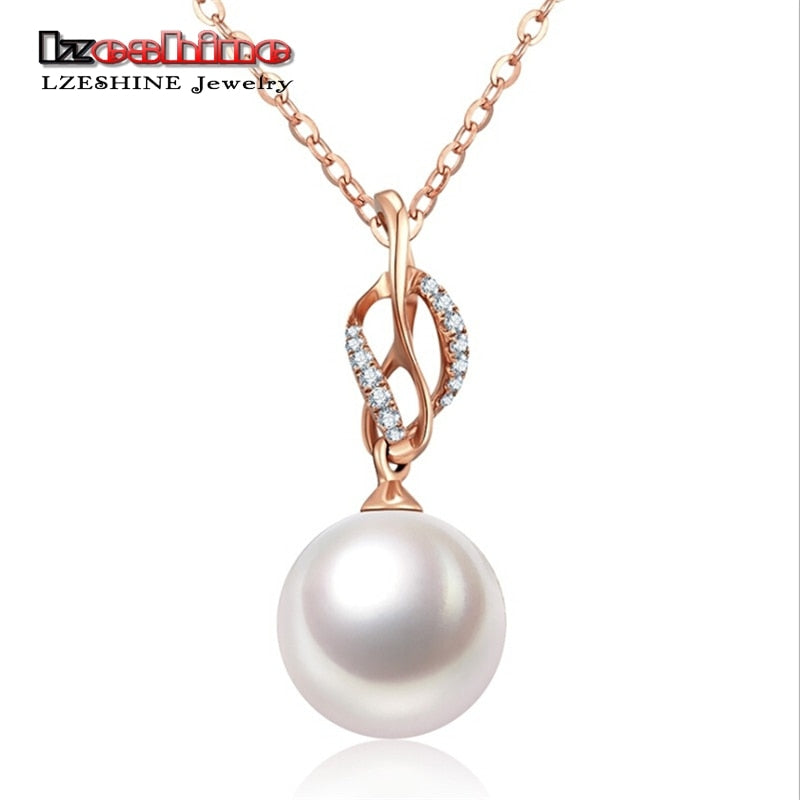LZESHIN Dropshiping Simulated Pearl Pendants Necklaces Long Chain Necklace CZ Stone Jewelry Wedding Necklace For Women Wholesale