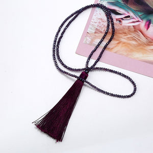 Brand New Tassel Necklace Silk Tassel Glass Beads Crystal Necklaces 90cm Long Necklace Women Gifts Fashion Jewelry