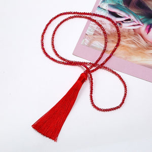 Brand New Tassel Necklace Silk Tassel Glass Beads Crystal Necklaces 90cm Long Necklace Women Gifts Fashion Jewelry