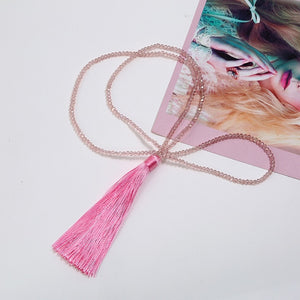 Brand New Tassel Necklace Silk Tassel Glass Beads Crystal Necklaces 90cm Long Necklace Women Gifts Fashion Jewelry