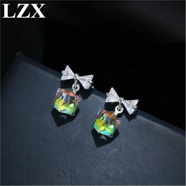 Cute Multicolor Crystal Drop Earrings for Women Girls Bowknot Shape Zirconia Fashion Jewelry Boucle D'oreille Femme Bijoux