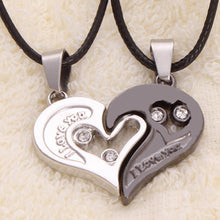 Load image into Gallery viewer, Laamei 2018 Lover Couple Heart Pendant Necklace Black Choker Jewelry Gift Silver Stainless Steel Crystal Necklaces For Women Men