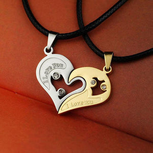 Laamei 2018 Lover Couple Heart Pendant Necklace Black Choker Jewelry Gift Silver Stainless Steel Crystal Necklaces For Women Men
