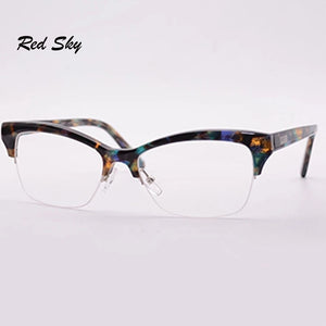 Ladies Cat Eye Optical Glasses Frame Semi-Frame Prescription Myopia Presbyopia Spectacles Women Half Frame Acetate Eyeglasses