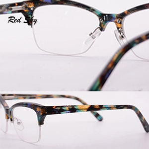 Ladies Cat Eye Optical Glasses Frame Semi-Frame Prescription Myopia Presbyopia Spectacles Women Half Frame Acetate Eyeglasses