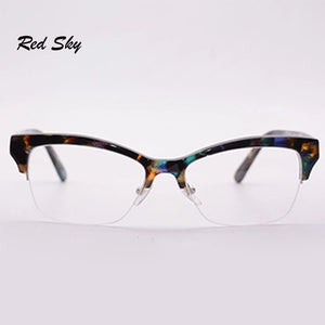 Ladies Cat Eye Optical Glasses Frame Semi-Frame Prescription Myopia Presbyopia Spectacles Women Half Frame Acetate Eyeglasses