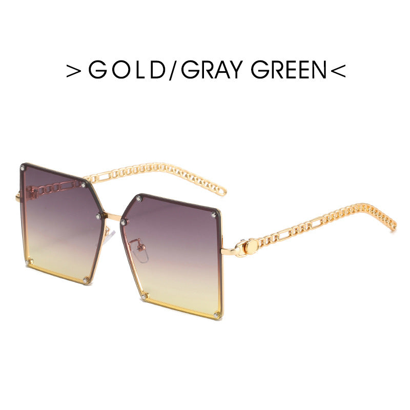 Ladies Metal Rivet Sunglasses Women  Personality Big Frame Oversized Shades Chain Glasses Cool EyewearUnisex Oculos Femin