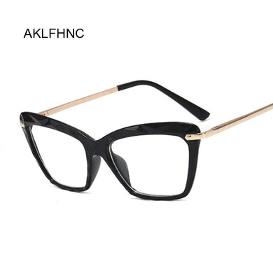 Lady Cat Eye Glasses Frames for Women Sexy Oversized Metal Frame Brand Designer Optical EyeGlasses Transparent Eyewear