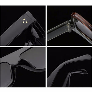 Lady Flat top Oversized Sunglasses Women Retro Female Big Frames UV400 Cat Eye Sunglass Electroplated Rivet Sun Glasses Shades