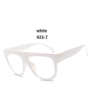 Lady Flat top Oversized Sunglasses Women Retro Female Big Frames UV400 Cat Eye Sunglass Electroplated Rivet Sun Glasses Shades