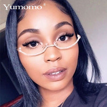 Load image into Gallery viewer, Lady&#39;s Cat Eyes Half Frame Diamond Glasses Frame Retro Women Crystal Eyewear Glasses Without Lens Groove Eyeglasses Frame