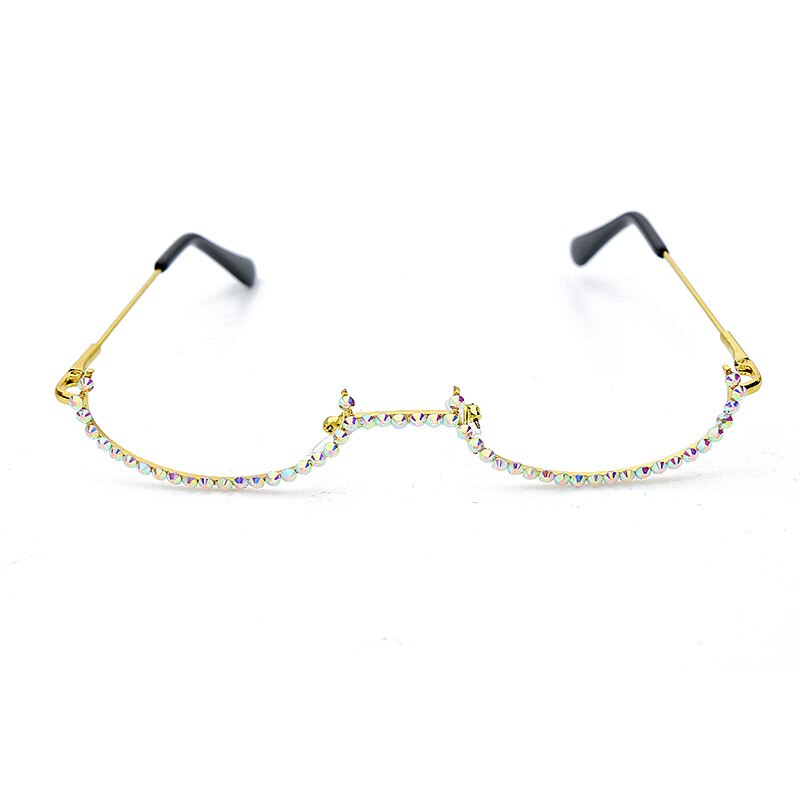 Lady's Cat Eyes Half Frame Diamond Glasses Frame Retro Women Crystal Eyewear Glasses Without Lens Groove Eyeglasses Frame