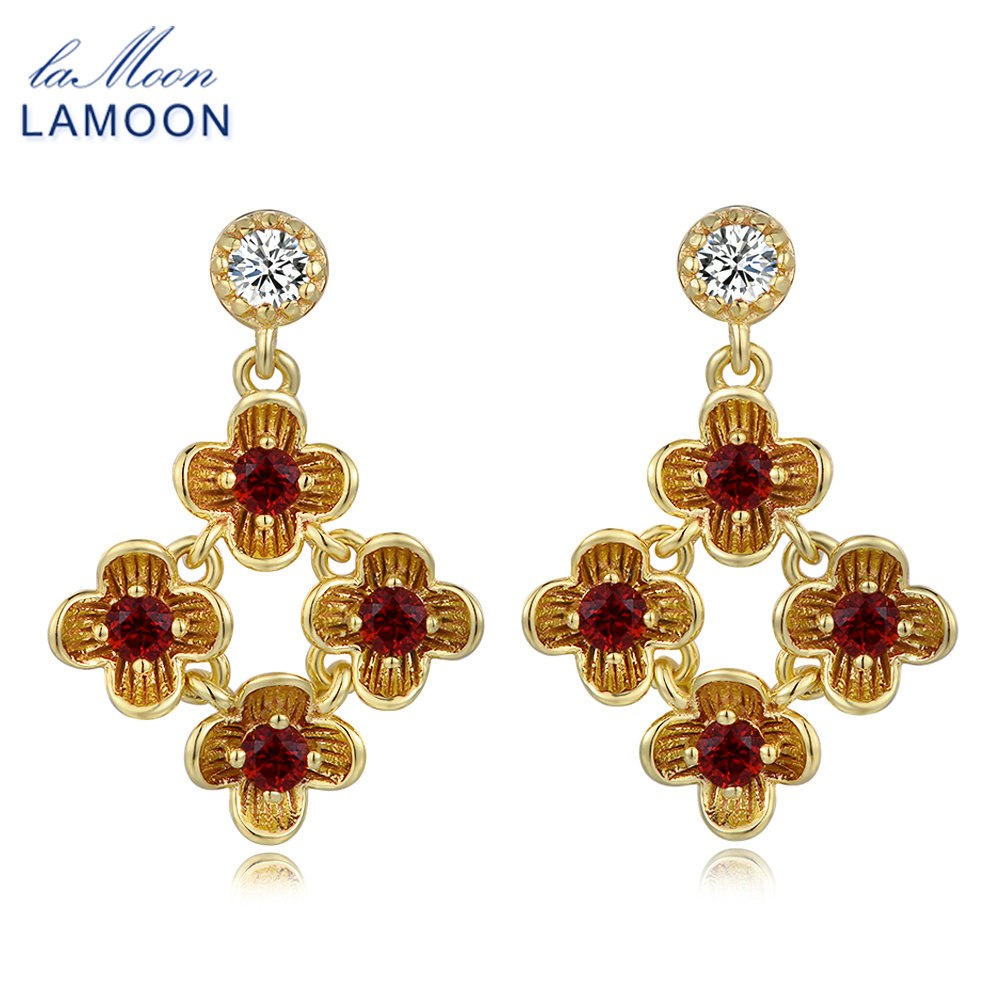 925 Sterling Silver Drop Earrings S925 Fine Jewelry 100% Natural Red Flower Garnet 8*0.6ctLMEI018