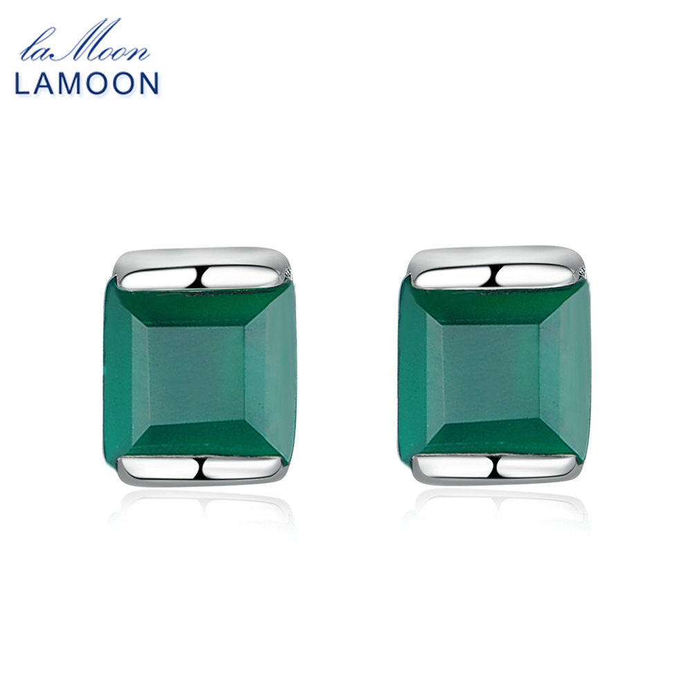 925 Sterling Silver Simple Square Stud Earrings For Women 4mm Natural Green Chalcedony Fine Jewelry Party Gift EI028