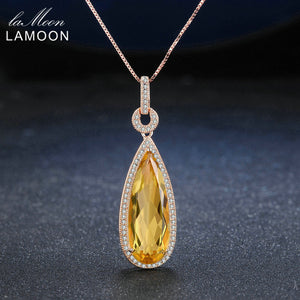Luxury Natural TearDrop Citrine 925 Sterling Silver Chain Pendant Necklace Women Jewelry S925 LMNI042