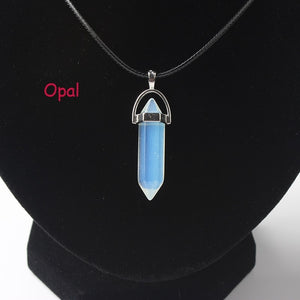 Hexagonal Column Necklaces Natural Crystal Pendants Stone Pendant Leather Chains Necklace For Women Fashion Jewelry