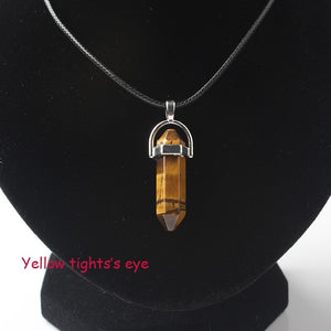 Hexagonal Column Necklaces Natural Crystal Pendants Stone Pendant Leather Chains Necklace For Women Fashion Jewelry