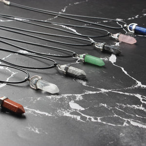 Hexagonal Column Necklaces Natural Crystal Pendants Stone Pendant Leather Chains Necklace For Women Fashion Jewelry