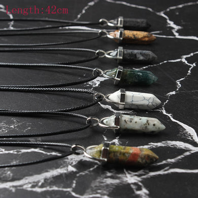 Hexagonal Column Necklaces Natural Crystal Pendants Stone Pendant Leather Chains Necklace For Women Fashion Jewelry