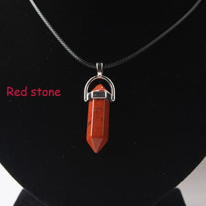 Hexagonal Column Necklaces Natural Crystal Pendants Stone Pendant Leather Chains Necklace For Women Fashion Jewelry
