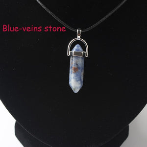 Hexagonal Column Necklaces Natural Crystal Pendants Stone Pendant Leather Chains Necklace For Women Fashion Jewelry