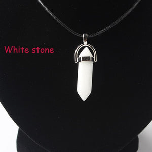 Hexagonal Column Necklaces Natural Crystal Pendants Stone Pendant Leather Chains Necklace For Women Fashion Jewelry