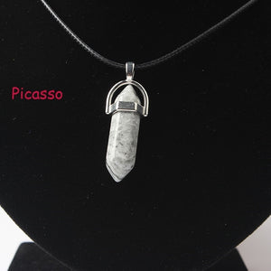 Hexagonal Column Necklaces Natural Crystal Pendants Stone Pendant Leather Chains Necklace For Women Fashion Jewelry