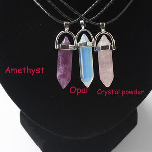 Hexagonal Column Necklaces Natural Crystal Pendants Stone Pendant Leather Chains Necklace For Women Fashion Jewelry