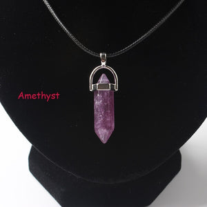 Hexagonal Column Necklaces Natural Crystal Pendants Stone Pendant Leather Chains Necklace For Women Fashion Jewelry