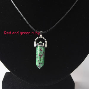 Hexagonal Column Necklaces Natural Crystal Pendants Stone Pendant Leather Chains Necklace For Women Fashion Jewelry