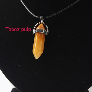 Hexagonal Column Necklaces Natural Crystal Pendants Stone Pendant Leather Chains Necklace For Women Fashion Jewelry