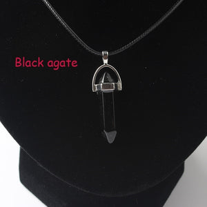 Hexagonal Column Necklaces Natural Crystal Pendants Stone Pendant Leather Chains Necklace For Women Fashion Jewelry