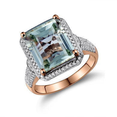 Women Fine Jewelry Shining Emerald Cut 10x12mm Amethyst Diamond Engagement Rings 14K Rose Gold Women Jewelry G00326