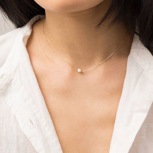 Laramoi Simple Imitation Pearl Pendant Necklace Women Stainless Steel Thin Chain Choker Birthday Gift Fahion Jewelry Wholesale