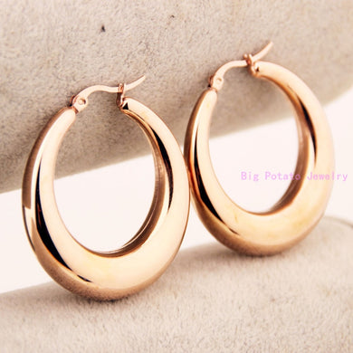 Large 39mm*37mm Rose Gold Surgical Stainless Steel Earring New Fashion Women Girl Party Jewelry 1Pair Wholesale Price